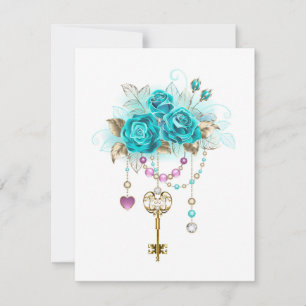 Turquoise-Rozen met Keys Bedankkaart