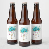 Turquoise-Rozen met Keys Bier Etiket (Flessen)