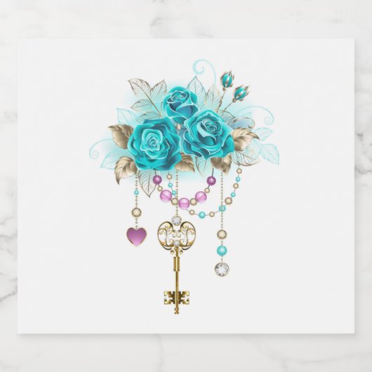 Turquoise-Rozen met Keys Bier Etiket (Enkel label)