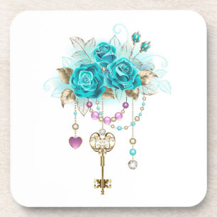 Turquoise-Rozen met Keys Bier Onderzetter