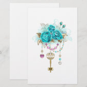 Turquoise-Rozen met Keys Briefpapier (Voorkant / Achterkant)
