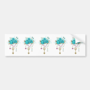 Turquoise-Rozen met Keys Bumpersticker