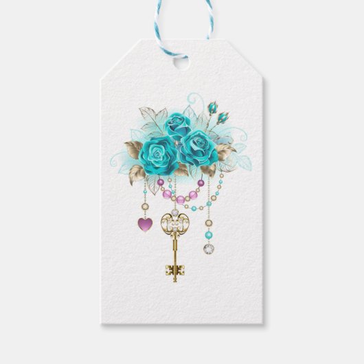 Turquoise-Rozen met Keys Cadeaulabel (Voorkant)