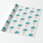 Turquoise-Rozen met Keys Cadeaupapier (Uitgerold)