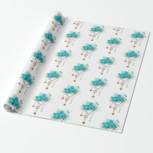 Turquoise-Rozen met Keys Cadeaupapier