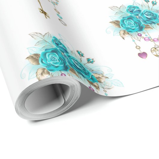 Turquoise-Rozen met Keys Cadeaupapier (Rol Hoek)