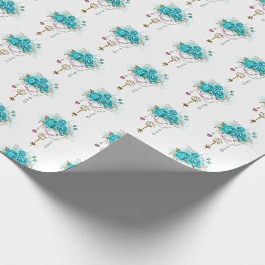 Turquoise-Rozen met Keys Cadeaupapier (Hoek)