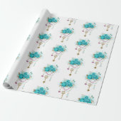 Turquoise-Rozen met Keys Cadeaupapier (Uitgerold)