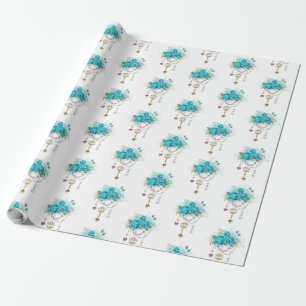 Turquoise-Rozen met Keys Cadeaupapier