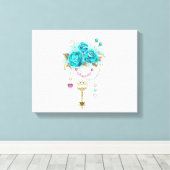 Turquoise-Rozen met Keys Canvas Afdruk (Insitu (Houten vloer))