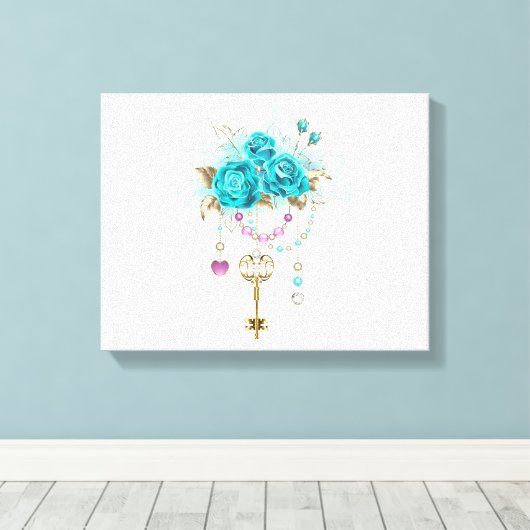 Turquoise-Rozen met Keys Canvas Afdruk (Insitu (Houten vloer))