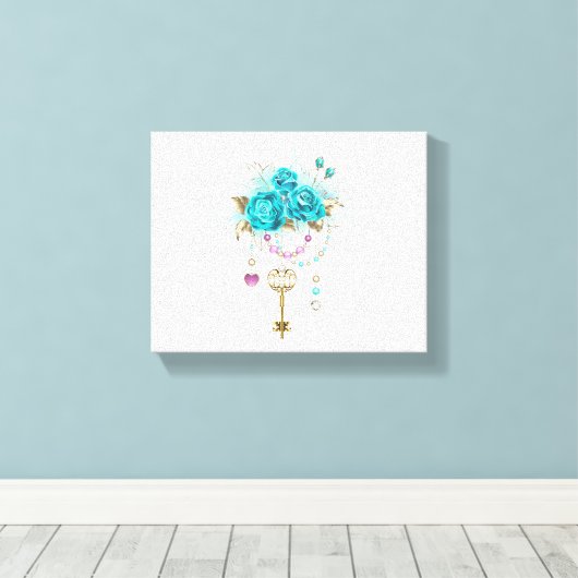 Turquoise-Rozen met Keys Canvas Afdruk (Insitu (Houten vloer))