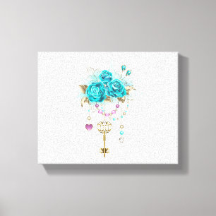Turquoise-Rozen met Keys Canvas Afdruk