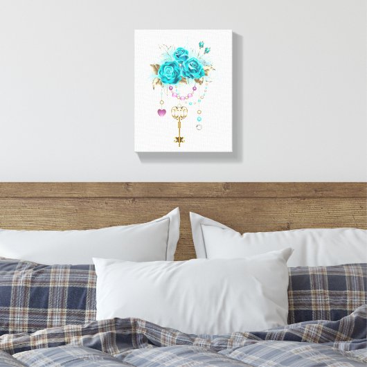 Turquoise-Rozen met Keys Canvas Afdruk (Insitu (Slaapkamer))