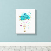 Turquoise-Rozen met Keys Canvas Afdruk (Insitu (Houten vloer))