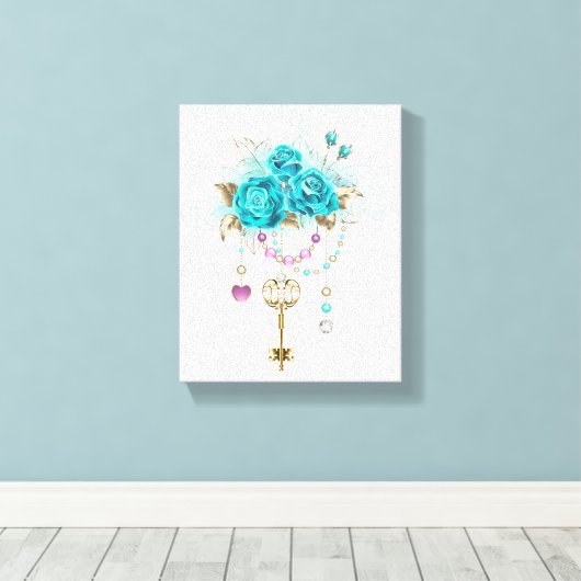 Turquoise-Rozen met Keys Canvas Afdruk (Insitu (Houten vloer))
