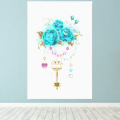 Turquoise-Rozen met Keys Canvas Afdruk (Insitu (Houten vloer))