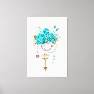 Turquoise-Rozen met Keys Canvas Afdruk