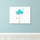 Turquoise-Rozen met Keys Canvas Afdruk (Insitu (Houten vloer))