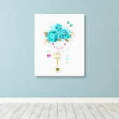 Turquoise-Rozen met Keys Canvas Afdruk (Insitu (Houten vloer))