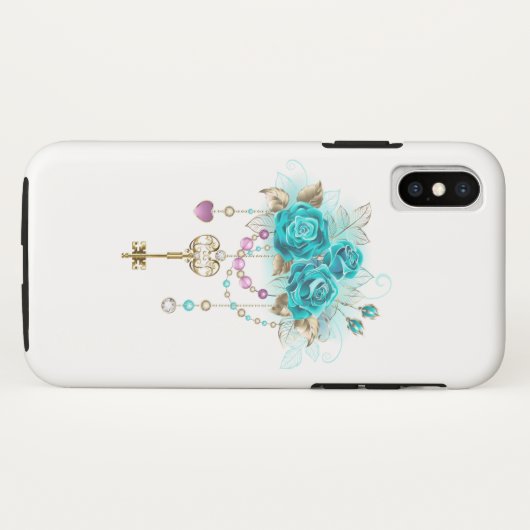 Turquoise-Rozen met Keys Case-Mate iPhone Case (Achterkant (horizontaal))