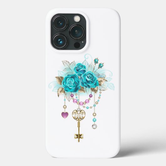 Turquoise-Rozen met Keys Case-Mate iPhone Case (Achterkant)