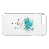 Turquoise-Rozen met Keys Case-Mate iPhone Case (Achterkant (Horizontaal))