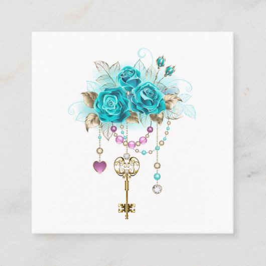 Turquoise-Rozen met Keys Contactkaartje (Voorkant)