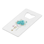 Turquoise-Rozen met Keys Creditkaart Flessenopener (Achterkant Gekanteld)