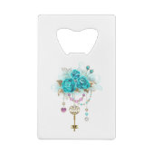 Turquoise-Rozen met Keys Creditkaart Flessenopener (Achterkant)