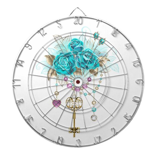 Turquoise-Rozen met Keys Dartbord (Voorkant)