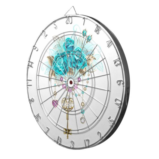 Turquoise-Rozen met Keys Dartbord (Voorkant Rechts)