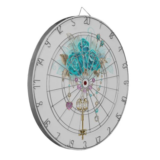 Turquoise-Rozen met Keys Dartbord (Voorkant Links)