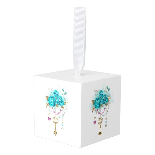 Turquoise-Rozen met Keys Decoratie (Voorkant hoekig)