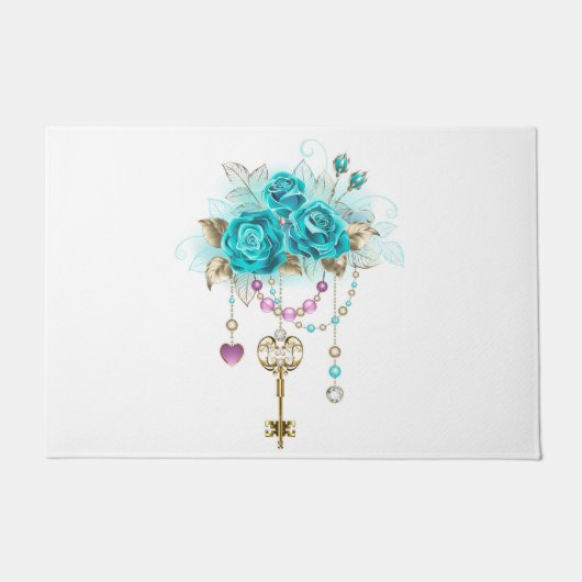 Turquoise-Rozen met Keys Deurmat (Voorkant)