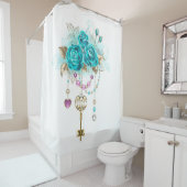 Turquoise-Rozen met Keys Douchegordijn (In situ)