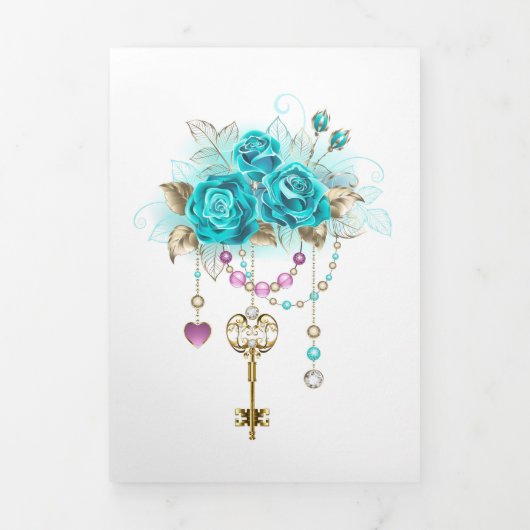 Turquoise-Rozen met Keys Drieluik Wenskaart (Cover)