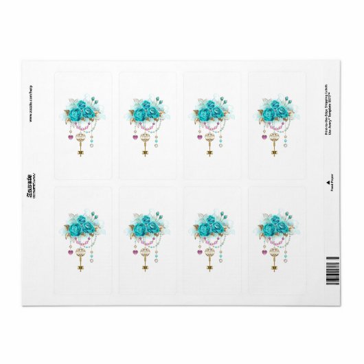 Turquoise-Rozen met Keys Etiket (Full Sheet)