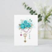Turquoise-Rozen met Keys Feestdagenkaart (Staand voorkant)
