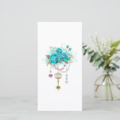 Turquoise-Rozen met Keys Feestdagenkaart (Staand voorkant)