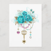 Turquoise-Rozen met Keys Feestdagenkaart (Voorkant)