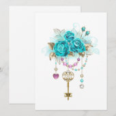 Turquoise-Rozen met Keys Feestdagenkaart (Voorkant / Achterkant)
