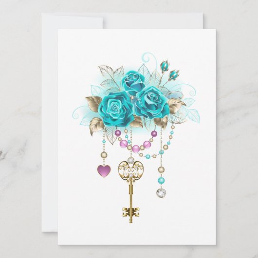 Turquoise-Rozen met Keys Feestdagenkaart (Voorkant)