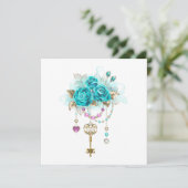Turquoise-Rozen met Keys Feestdagenkaart (Staand voorkant)