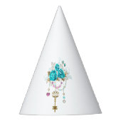 Turquoise-Rozen met Keys Feesthoedjes (Voorkant)