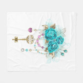 Turquoise-Rozen met Keys Fleece Deken (Voorkant (Horizontaal))