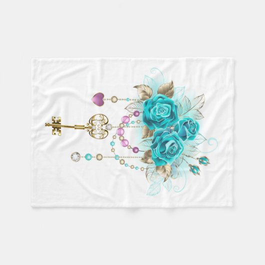 Turquoise-Rozen met Keys Fleece Deken (Voorkant (Horizontaal))