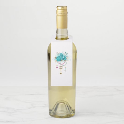 Turquoise-Rozen met Keys Flessenhanger (Op fles)