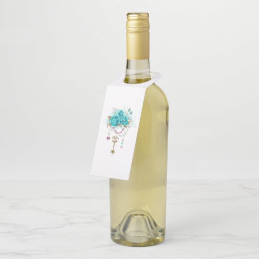 Turquoise-Rozen met Keys Flessenhanger (Schuin)