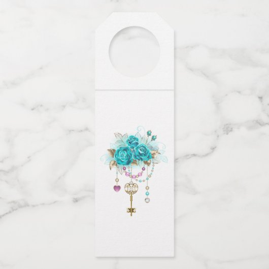 Turquoise-Rozen met Keys Flessenhanger (Achterkant)